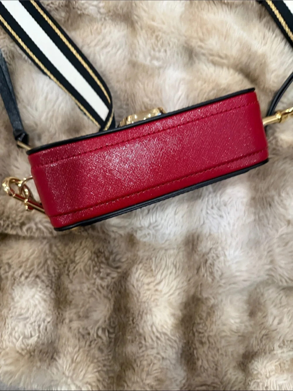 Marc Jacobs Black & Red Camera Crossbody with Black & White Striped Strap - Picture 6 of 6